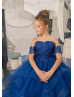 Beaded Royal Blue Lace Tulle Ruffled Flower Girl Dress